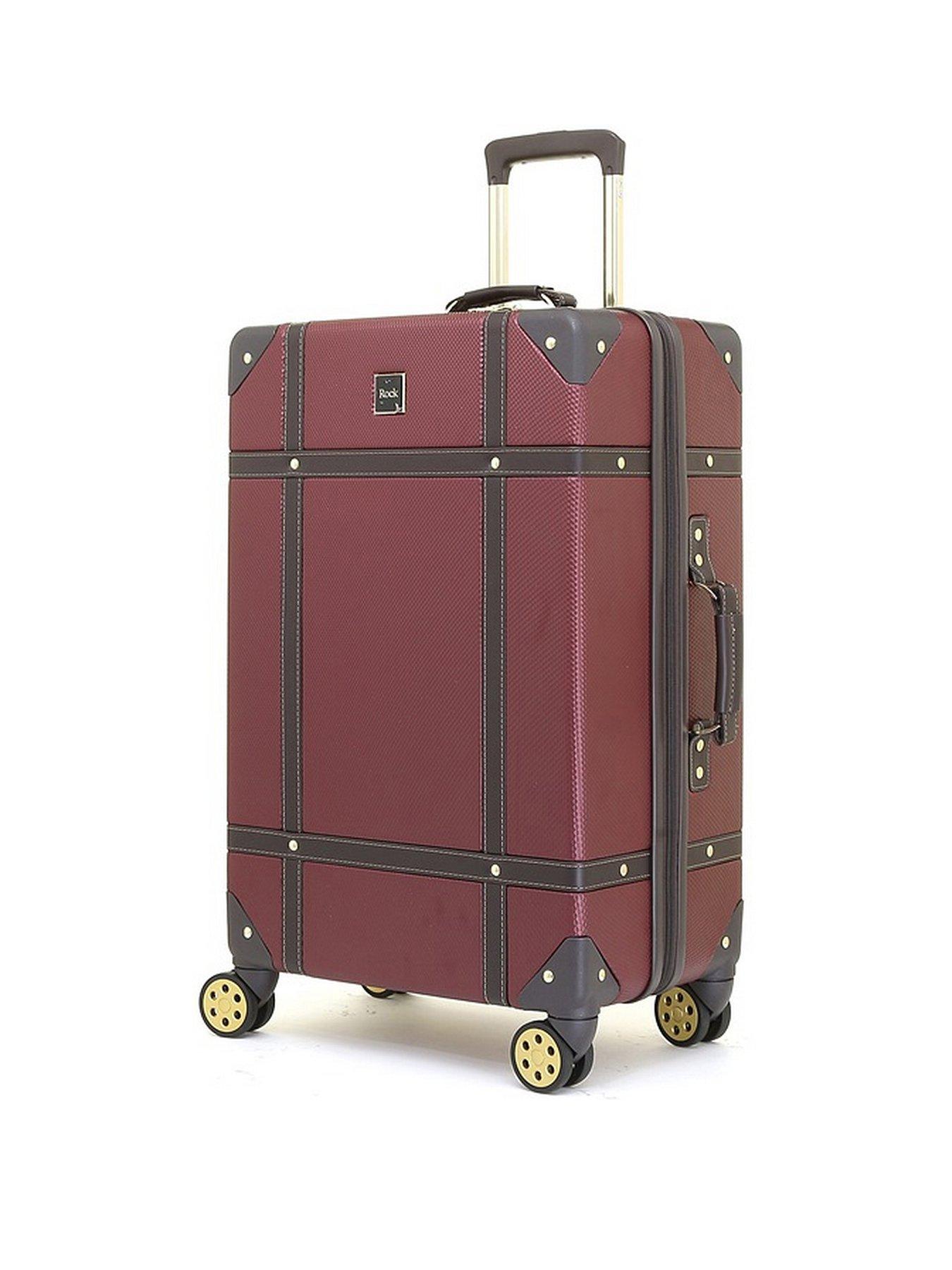 Image 1 of 7 of Rock Luggage Vintage 8 Wheel Retro Style Hardshell Medium Suitcase - Burgundy