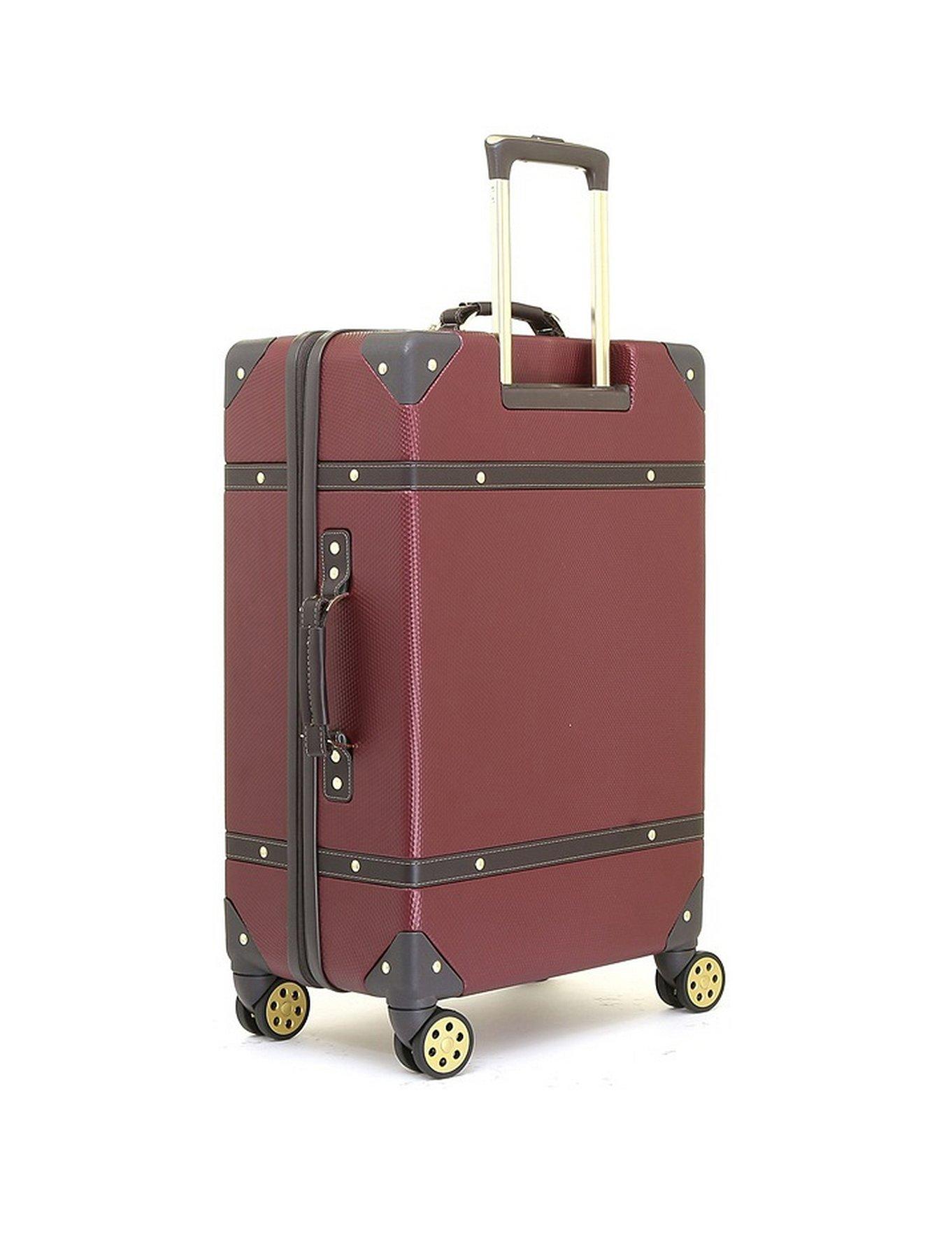 Image 2 of 7 of Rock Luggage Vintage 8 Wheel Retro Style Hardshell Medium Suitcase - Burgundy
