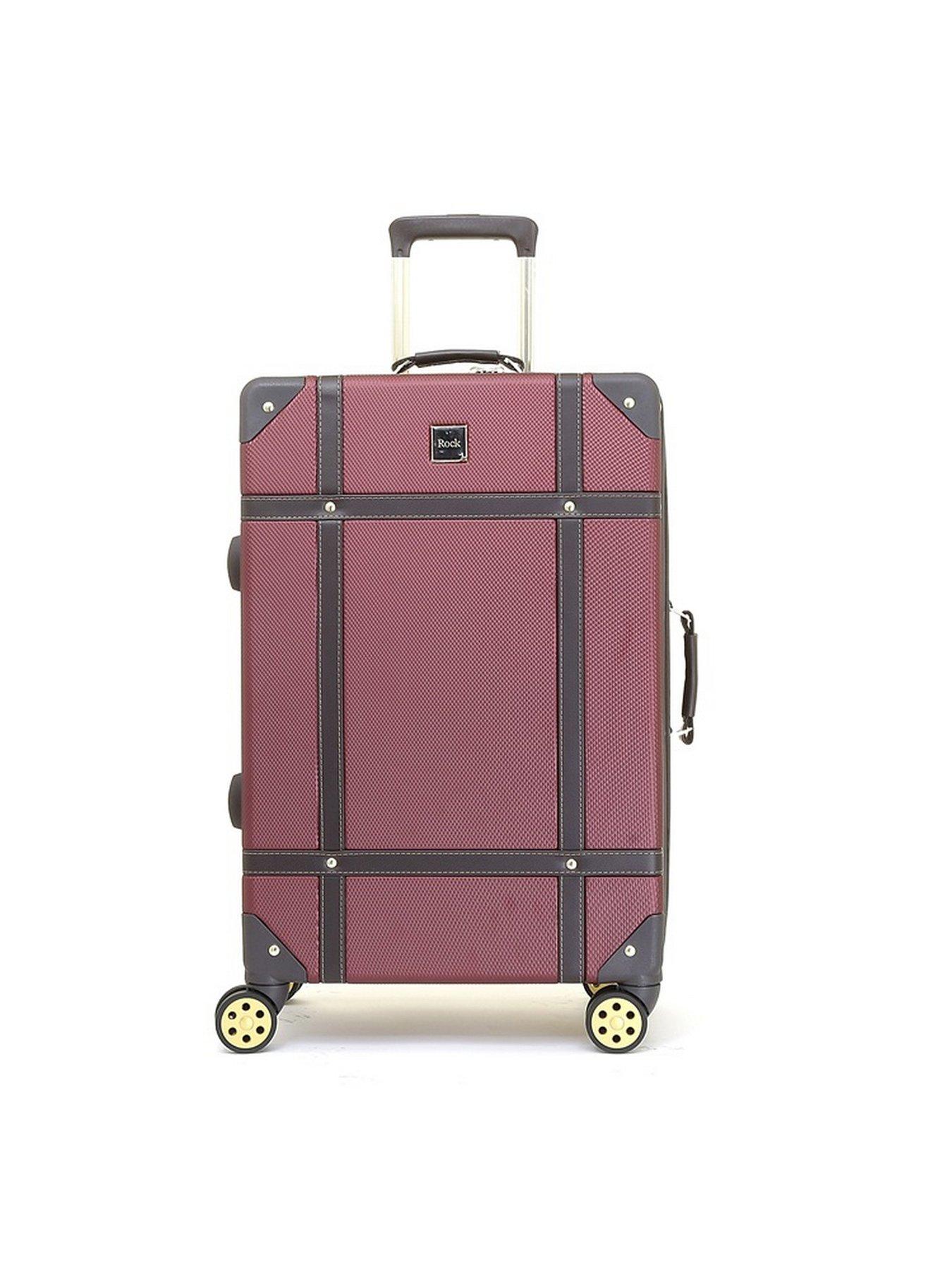 Image 3 of 7 of Rock Luggage Vintage 8 Wheel Retro Style Hardshell Medium Suitcase - Burgundy