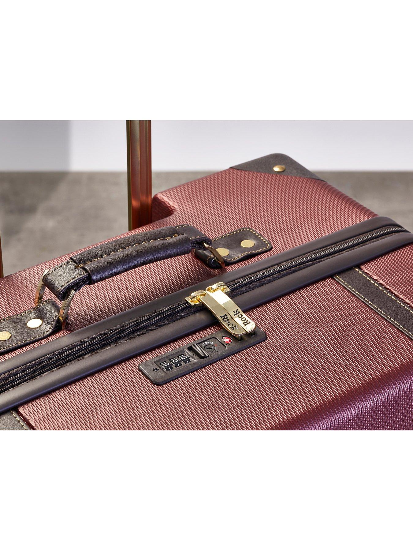 Image 4 of 7 of Rock Luggage Vintage 8 Wheel Retro Style Hardshell Medium Suitcase - Burgundy