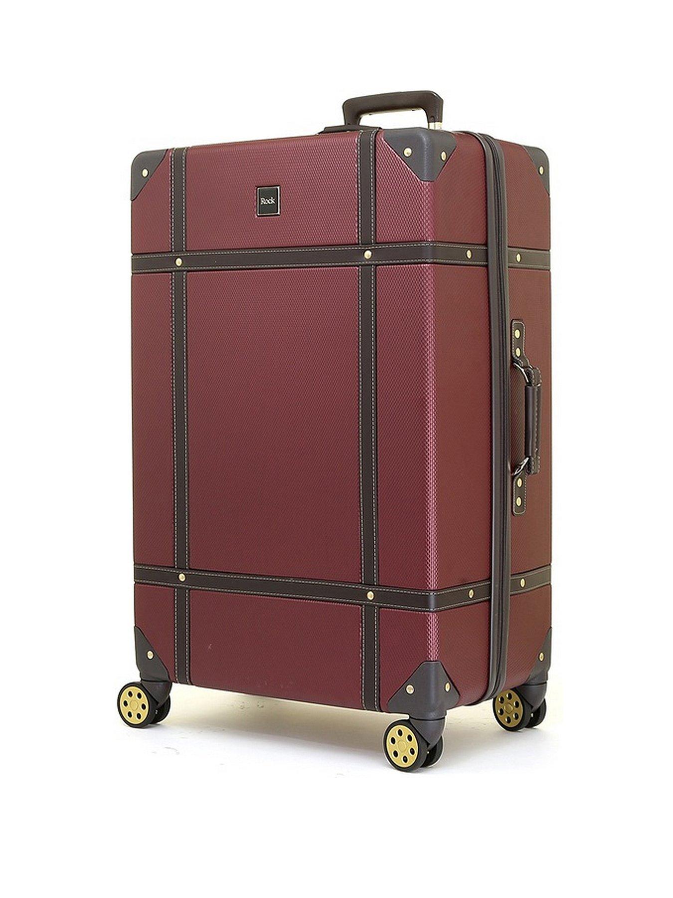 undefined Vintage 8 Wheel Retro Style Hardshell Large Suitcase - Burgundy