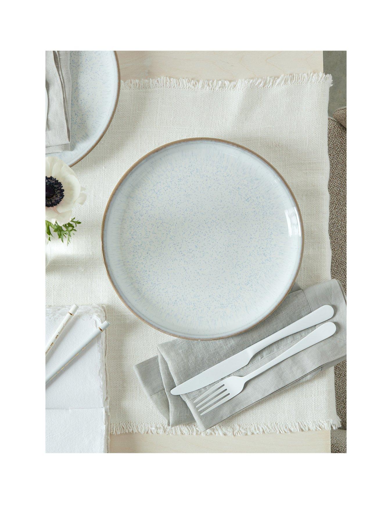 Denby White Speckle Set Of 4 Coupe Dinner Plates