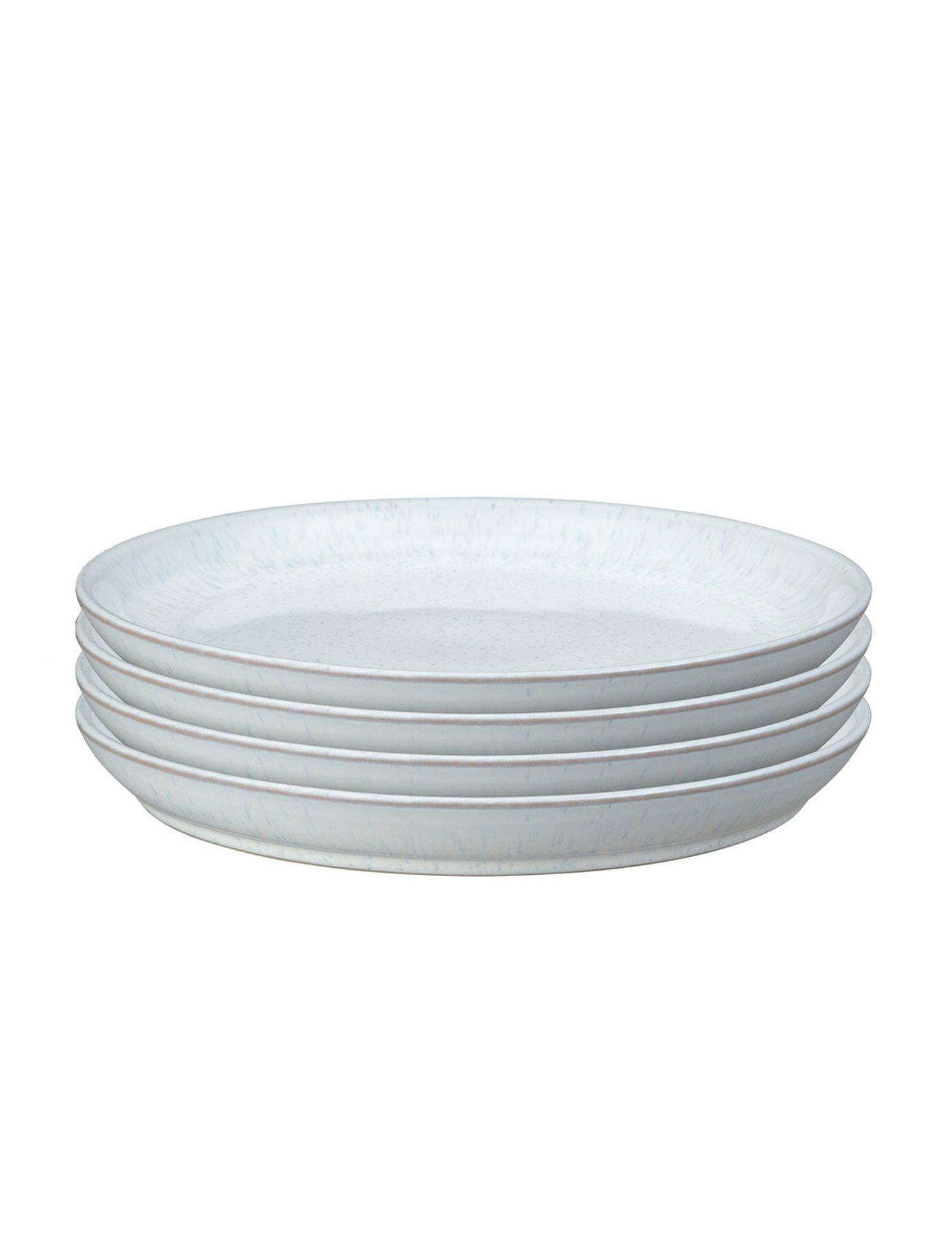  image of denby-white-speckle-set-of-4-coupe-dinner-plates