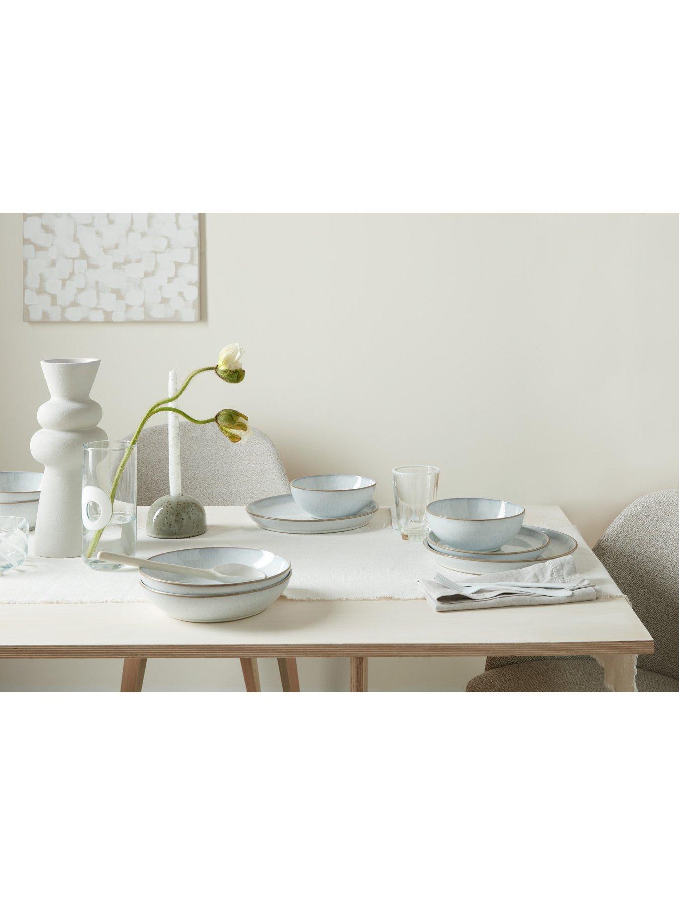  image of denby-white-speckle-set-of-4-coupe-dinner-plates