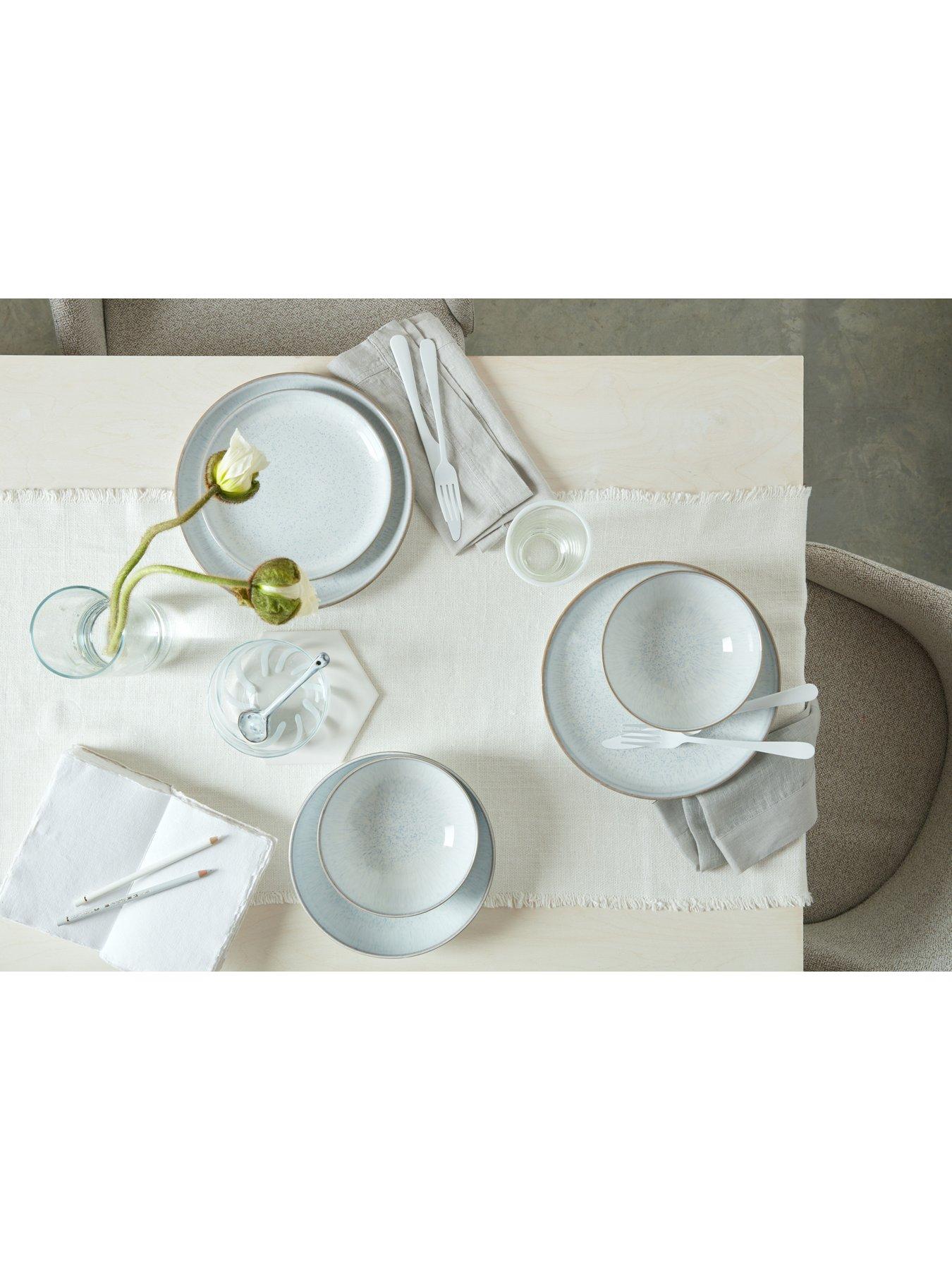  image of denby-white-speckle-set-of-4-coupe-dinner-plates