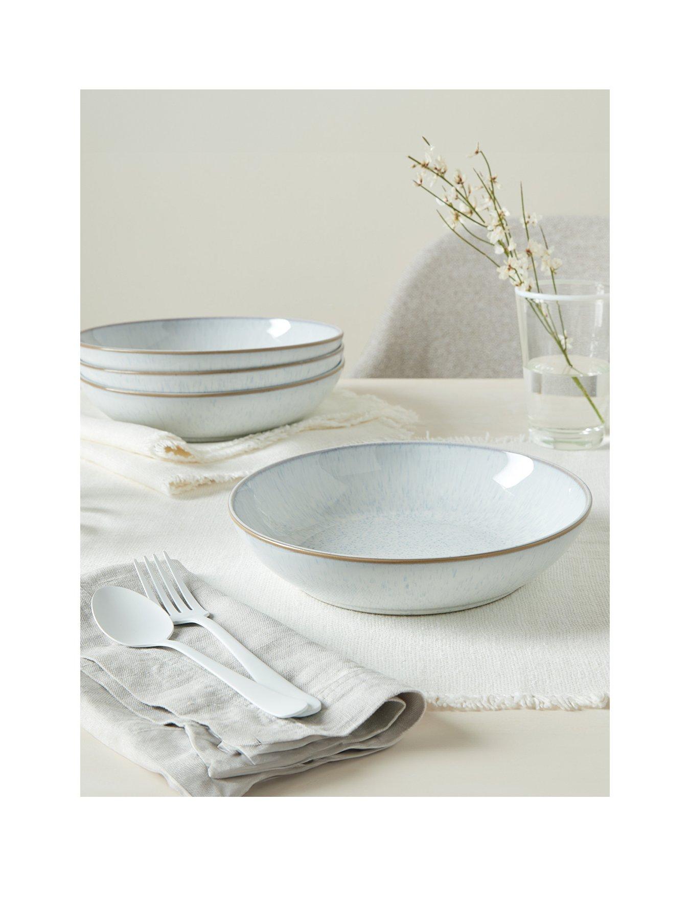 Denby White Speckle Set of 4 Coupe Pasta Bowls
