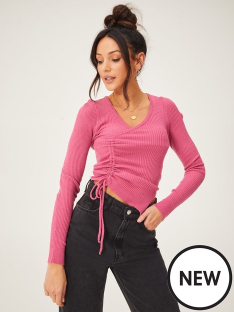 michelle-keegan-ruched-detail-skinny-knit-pink