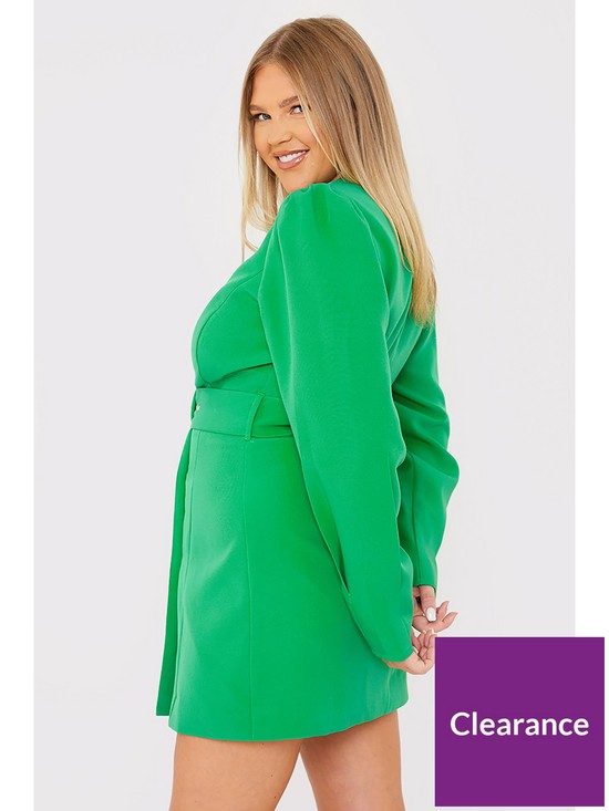 stillFront image of in-the-style-terrie-mcevoy-green-puff-sleeve-collarless-blazer-dress-green