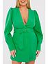  image of in-the-style-terrie-mcevoy-green-puff-sleeve-collarless-blazer-dress-green