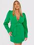  image of in-the-style-terrie-mcevoy-green-puff-sleeve-collarless-blazer-dress-green