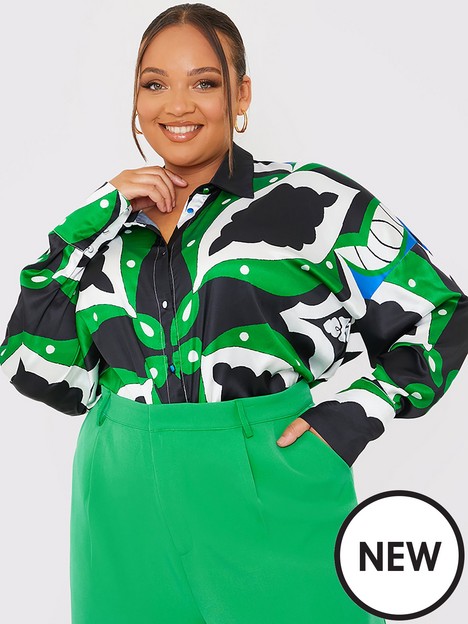 in-the-style-curve-terrie-mcevoy-green-print-satin-pocket-shirt