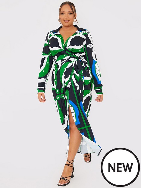 in-the-style-curve-terrie-mcevoy-green-print-wrap-maxi-shirt-dress