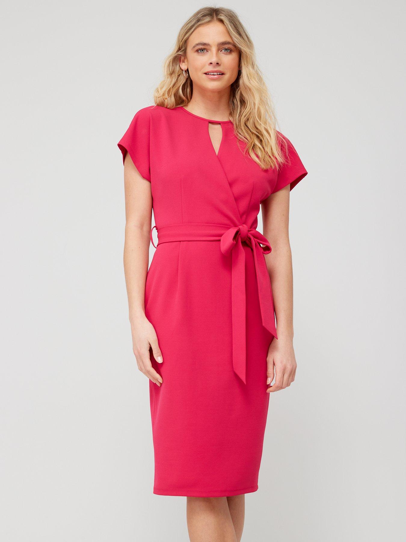Everyday Tie Waist Formal Midi Dress Pink