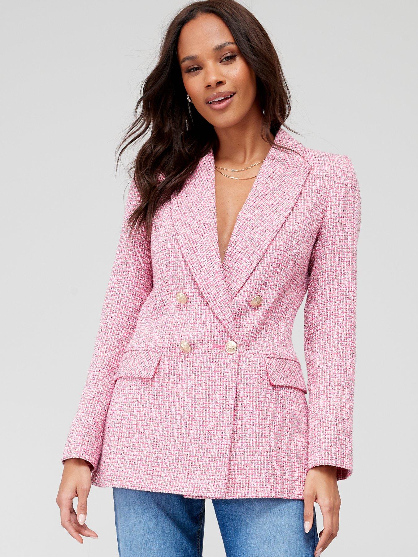 V by Very Boucle Military Double Breasted Blazer Pink