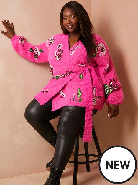 in-the-style-curve-lorna-luxe-pink-floral-jacquard-but-first-wrap-cardigan