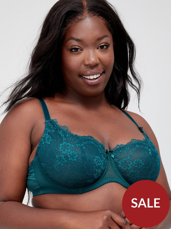 front image of ivory-rose-unpadded-lace-cup-balconette-bra-emerald-green