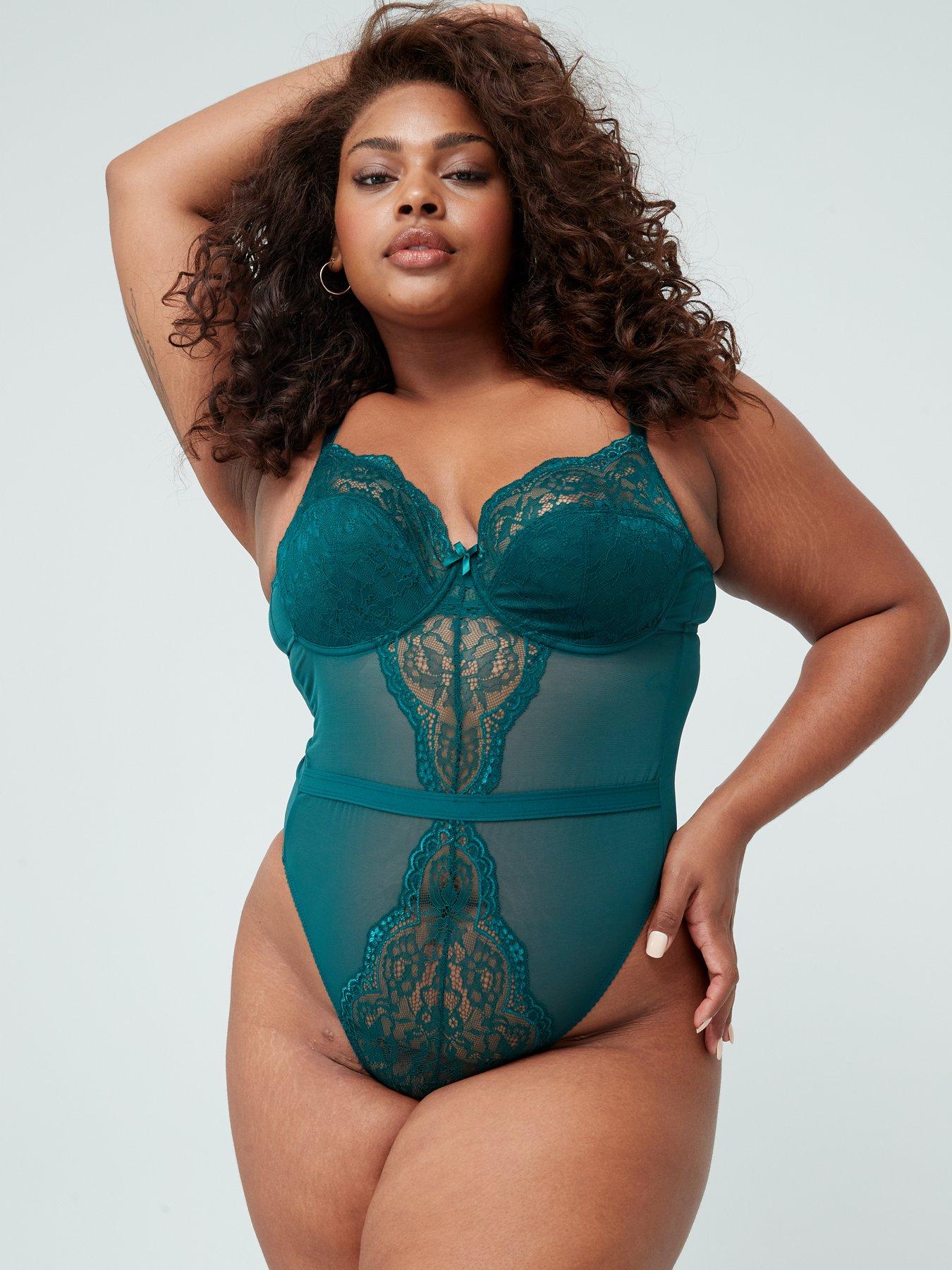  image of ivory-rose-lace-and-mesh-bodysuitnbsp--emerald-green