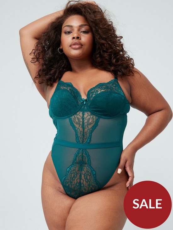 front image of ivory-rose-lace-and-mesh-bodysuitnbsp--emerald-green