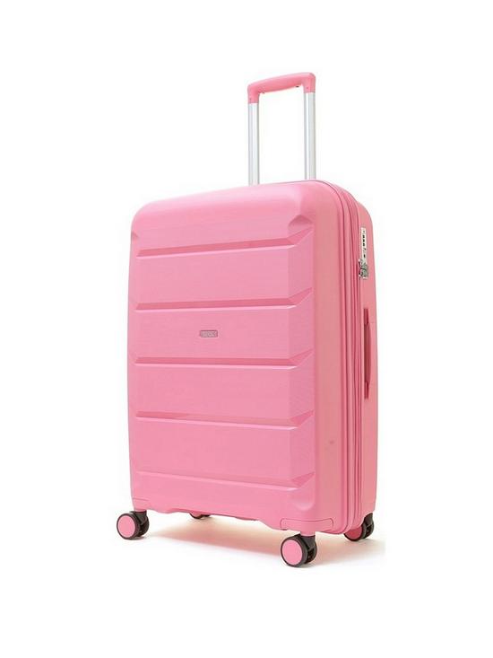 front image of rock-luggage-tulum-8-wheel-hardshell-medium-suitcase-bubblegum-pink