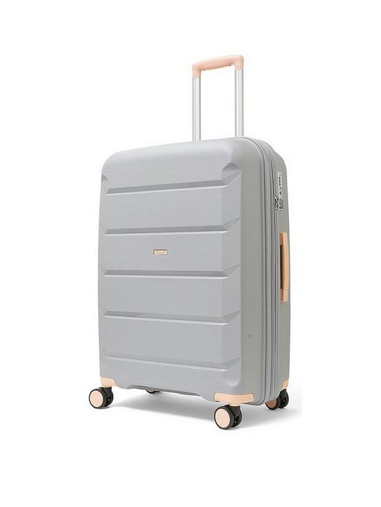 front image of rock-luggage-tulum-8-wheel-hardshell-medium-suitcase-grey