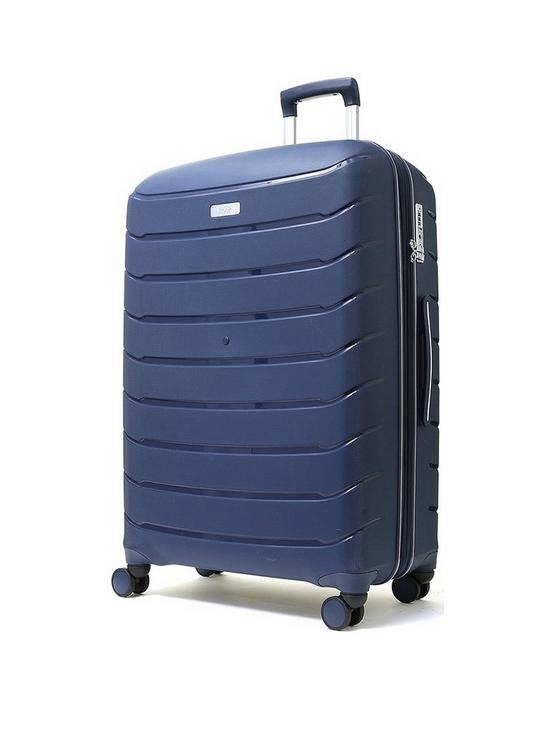 front image of rock-luggage-prime-8-wheel-hardshell-large-suitcase-navy