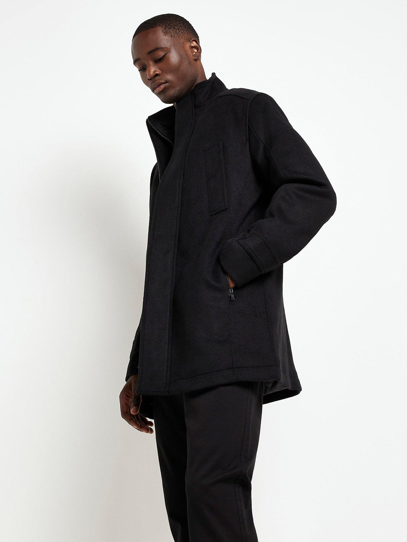 River Island Wool Commuter Fixed Liner Overcoat Black