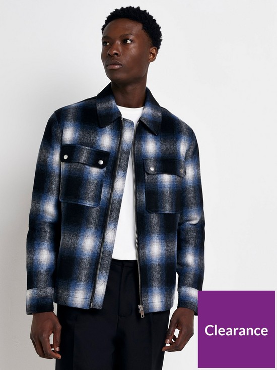 front image of river-island-brushed-check-overshirt-blue