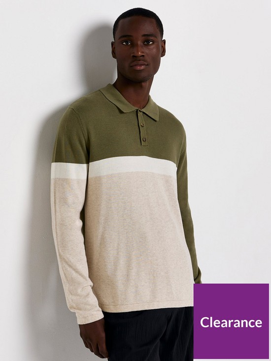 front image of river-island-river-long-sleeve-chest-block-slim-polo-multi