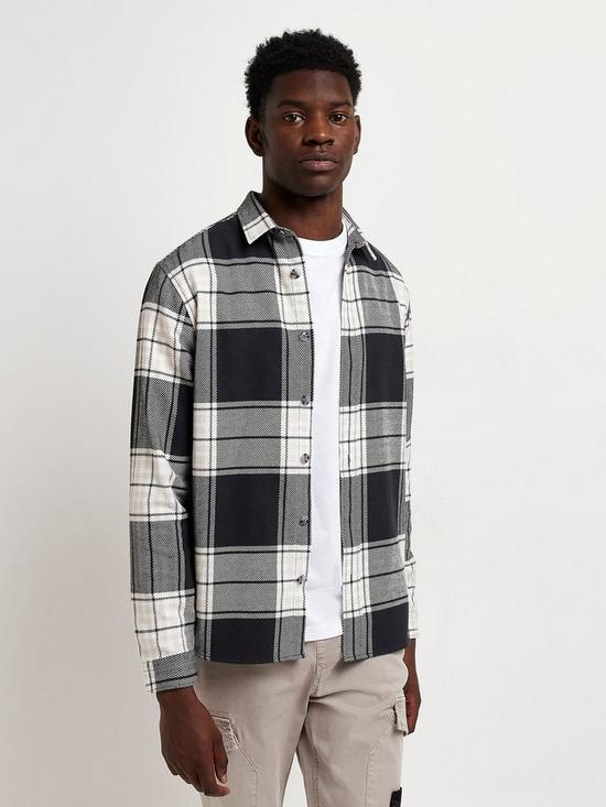 front image of river-island-long-sleeve-textured-mono-check-shirt
