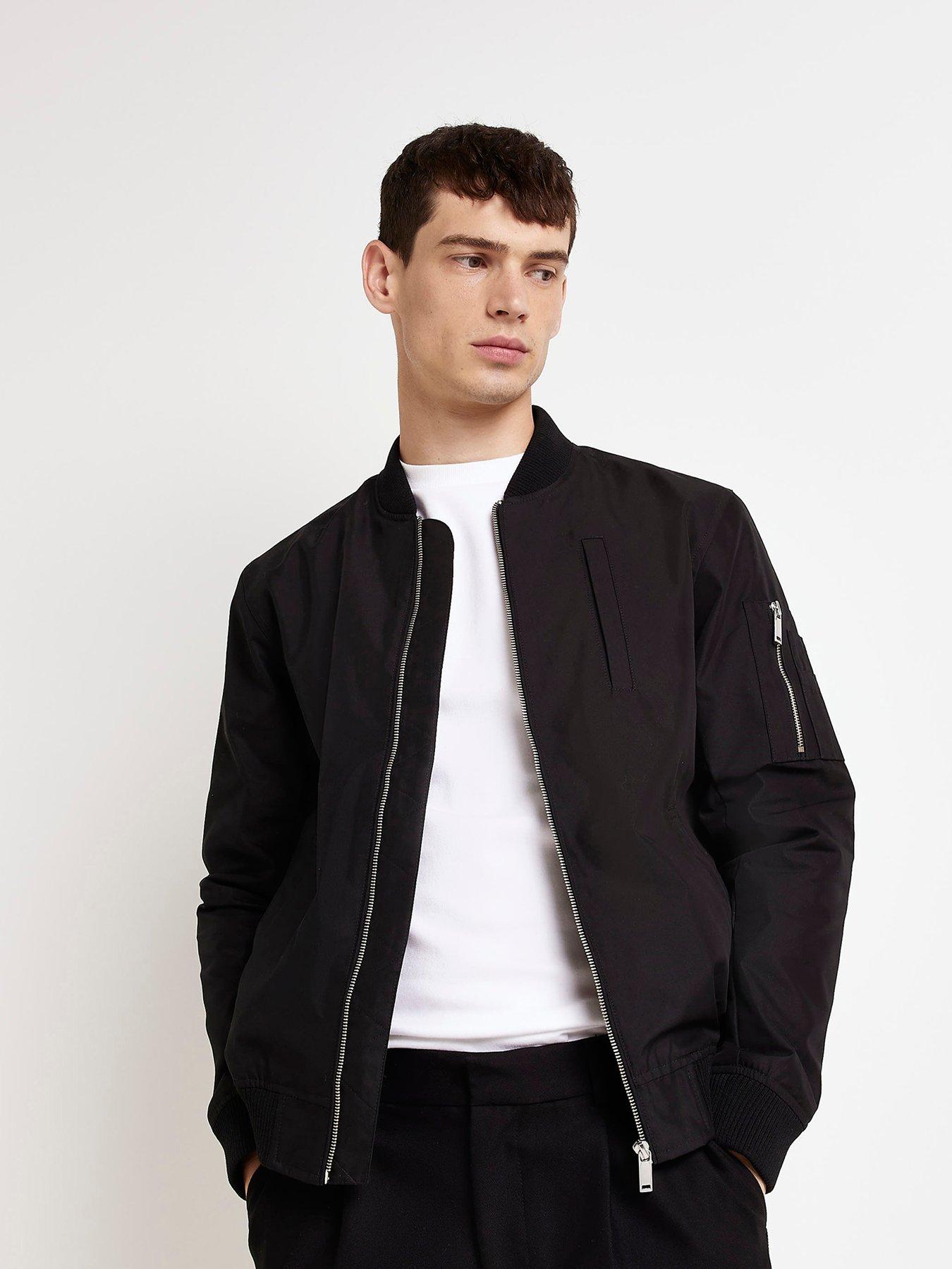 River Island chunky ribbed bomber jacket in black