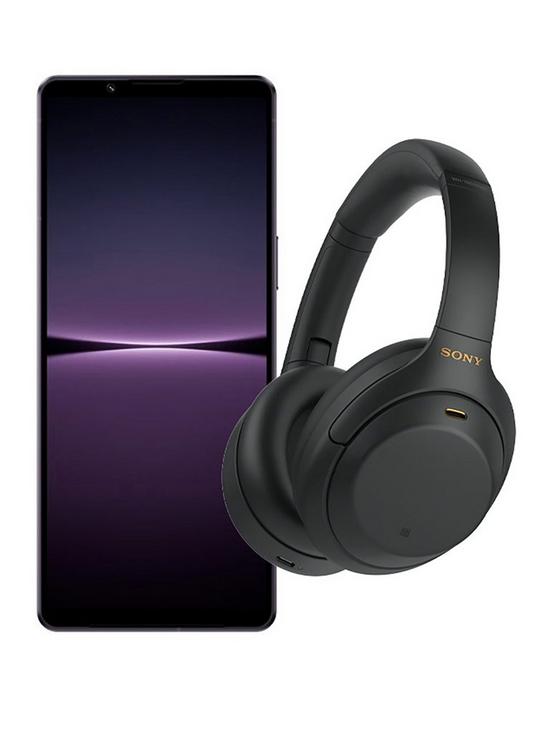 front image of sony-xperia-1-iv-purplenbspwith-sony-wh-1000xm4-headphones