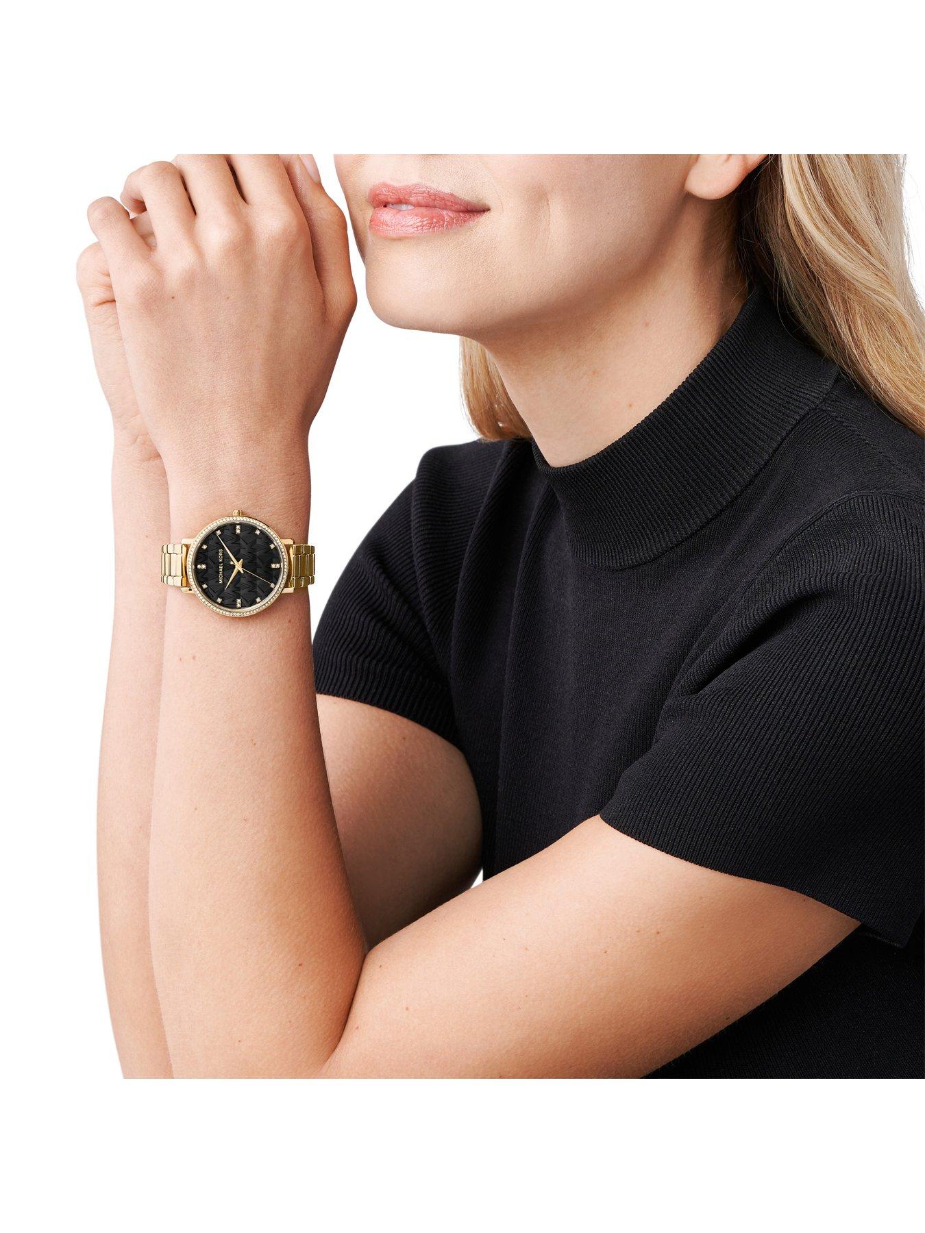  image of michael-kors-pyper-three-hand-gold-tone-alloy-watch