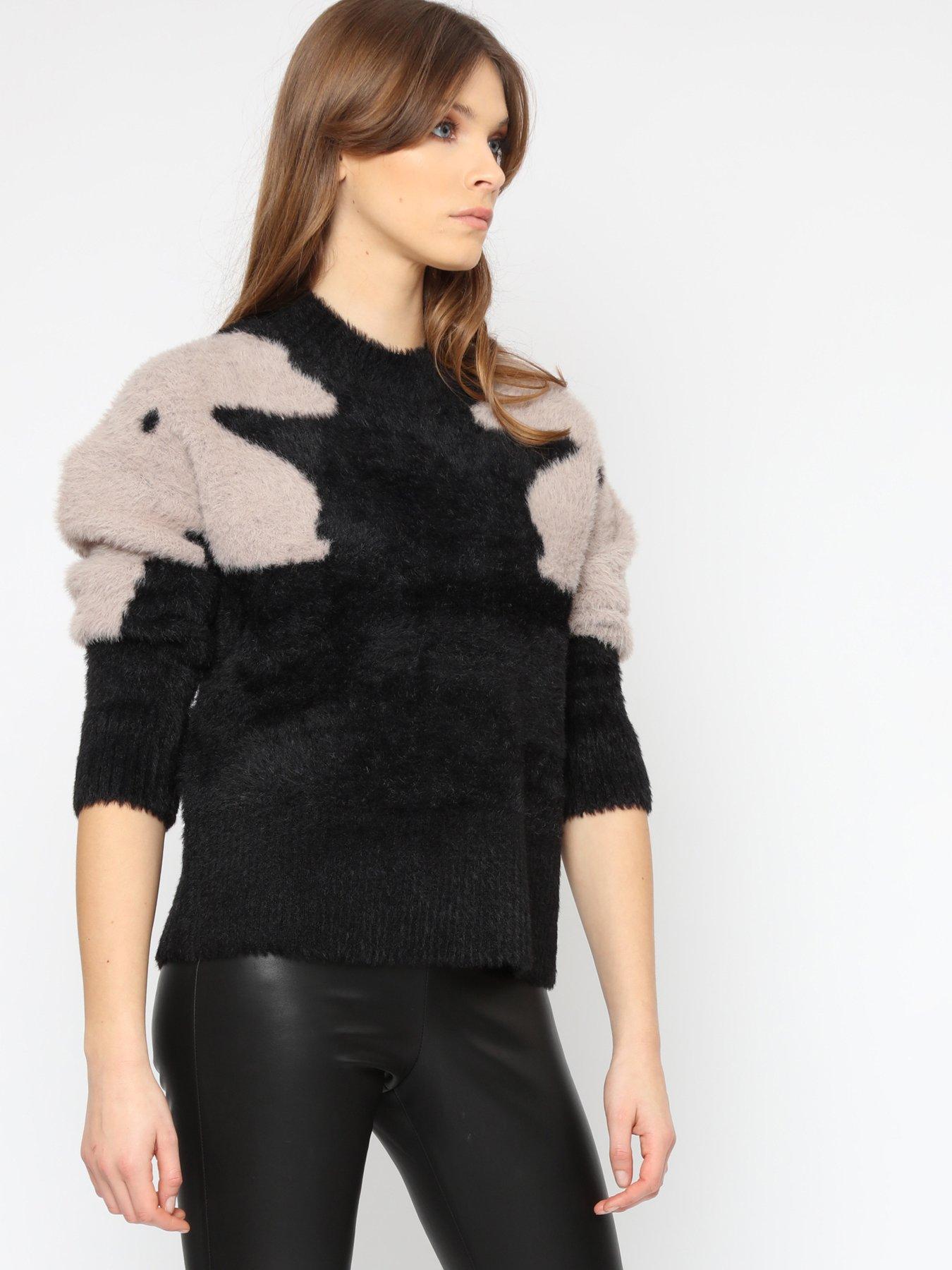 undefined Feather Yarn Abstract Jumper - Black