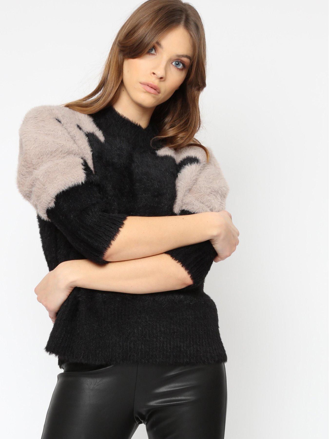 Image 4 of 4 of Religion Feather Yarn Abstract Jumper - Black