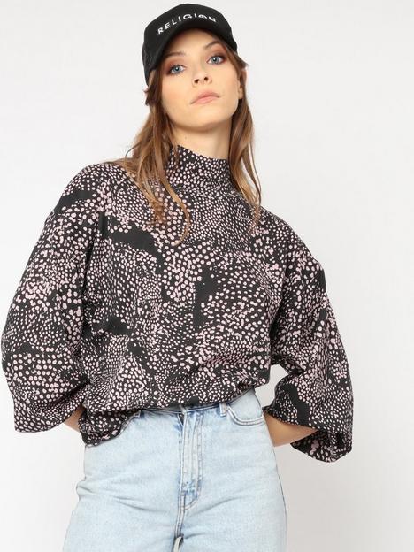 religion-batwing-animal-print-bold-roll-neck-top--multi