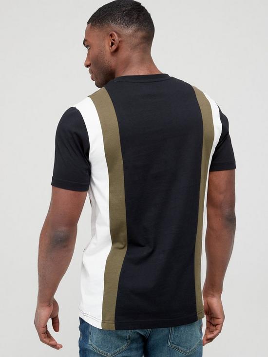stillFront image of very-man-vertical-cut-and-sew-t-shirt-khakiblack
