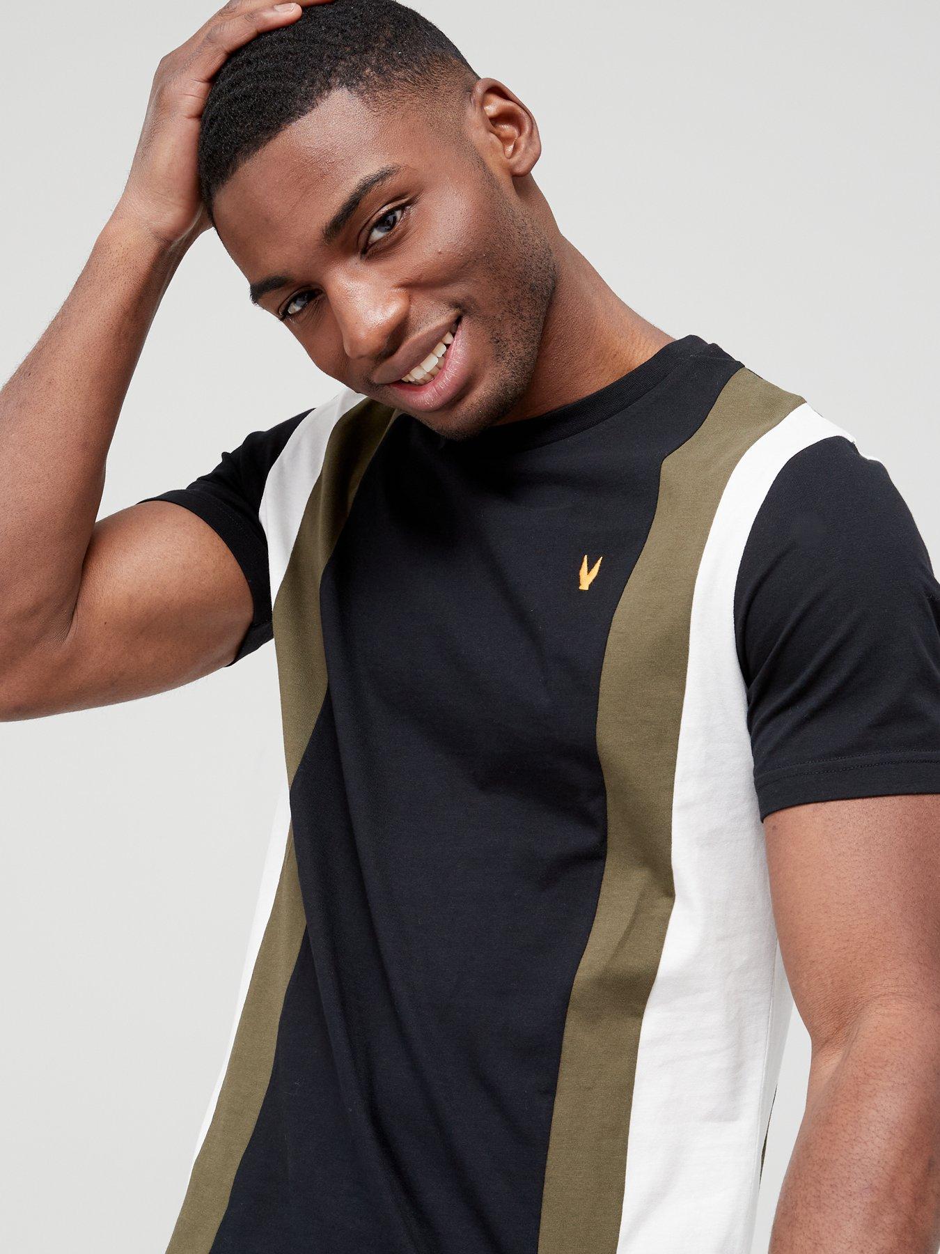 image of very-man-vertical-cut-and-sew-t-shirt-khakiblack