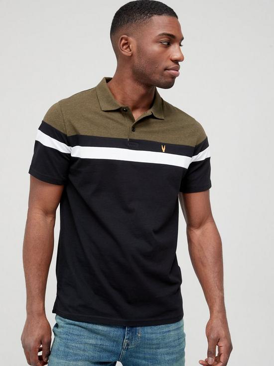 front image of very-man-cut-and-sew-polo-shirt-khakiblack