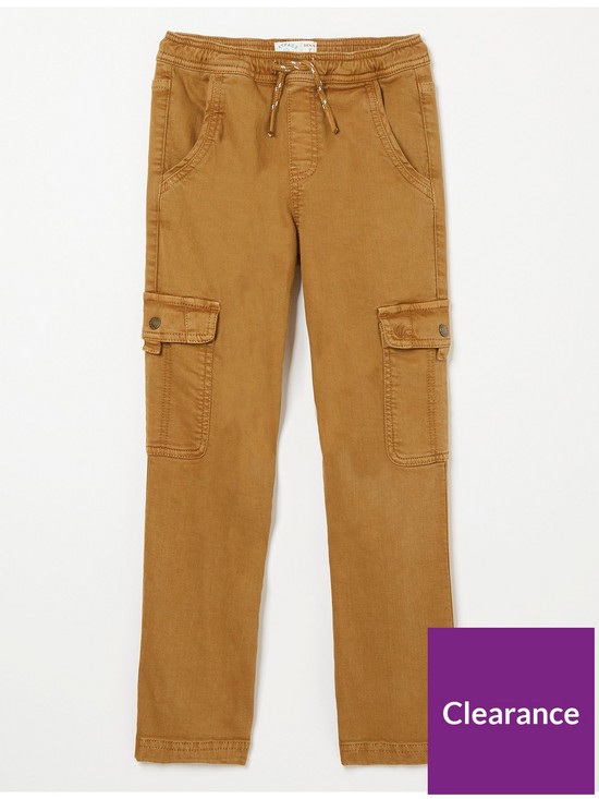 front image of fatface-boys-huxley-cargo-trousers-tan