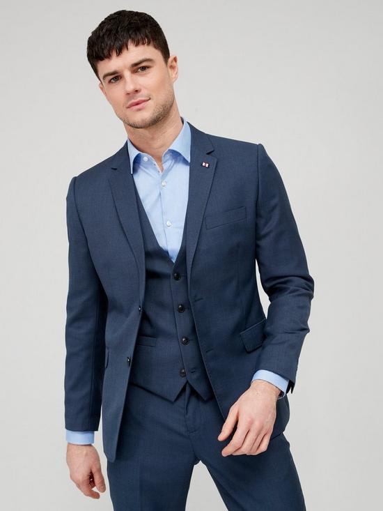 front image of very-man-slim-suit-jacket-blue-melange