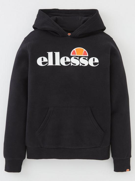front image of ellesse-junior-girls-isobel-overhead-hoodie-black