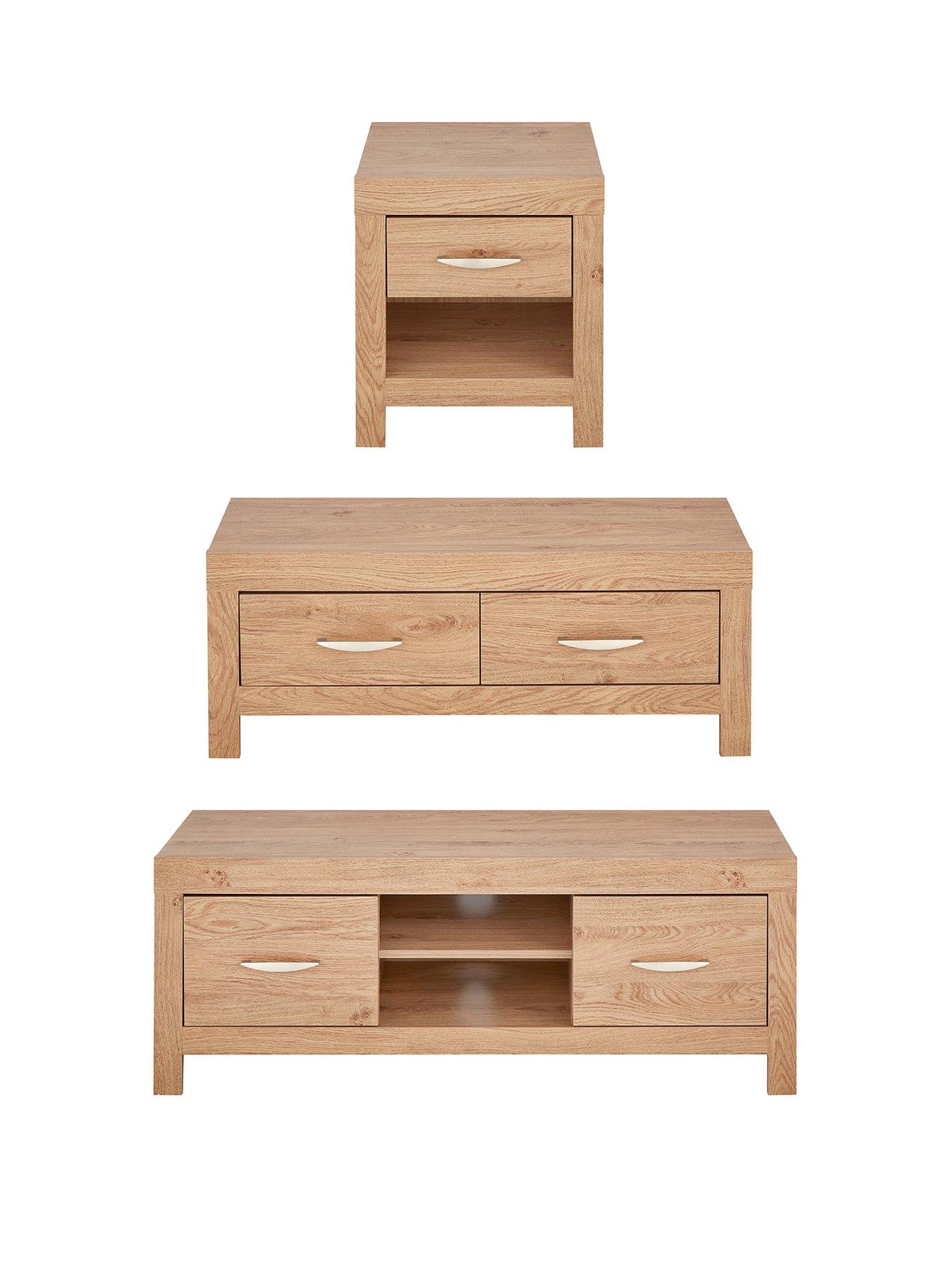  image of very-home-clanford-3-piece-package-tv-unit-coffee-table-and-lamp-table-oak-effect