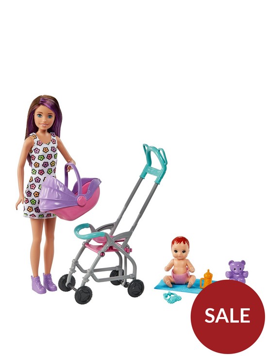 front image of barbie-skipper-babysitters-pushchair-and-2-dolls-playset