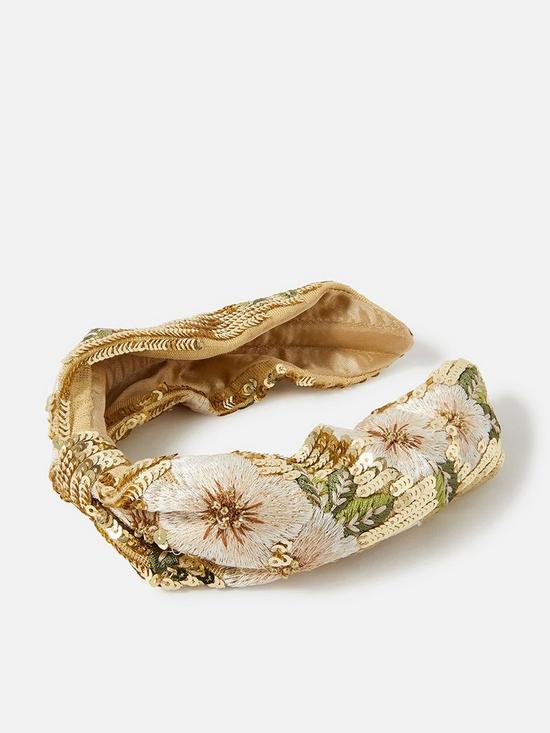 front image of accessorize-gold-and-khaki-floral-embellished-alice