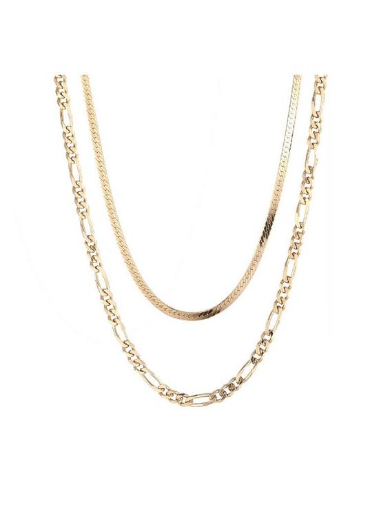 front image of seol-gold-set-of-two-18ct-gold-plated-sterling-silver-herringbone-figaro-necklaces