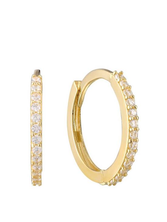 front image of seol-gold-18ct-gold-plated-sterling-silver-cubic-zirconia-huggie-hoop-earrings