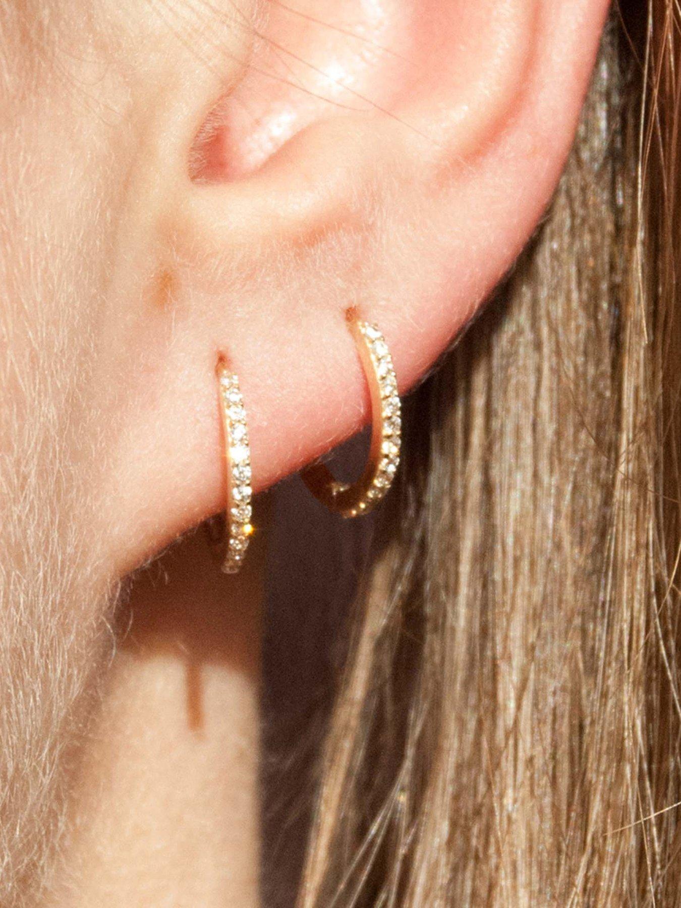  image of seol-gold-18ct-gold-plated-sterling-silver-cubic-zirconia-huggie-hoop-earrings