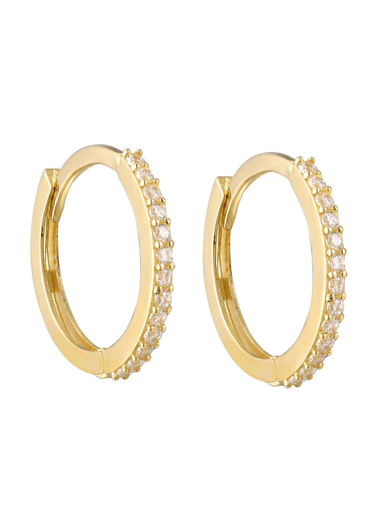  image of seol-gold-18ct-gold-plated-sterling-silver-cubic-zirconia-huggie-hoop-earrings