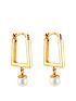  image of seol-gold-18ct-gold-plated-sterling-silver-pearl-charm-square-creole-hoop-earrings