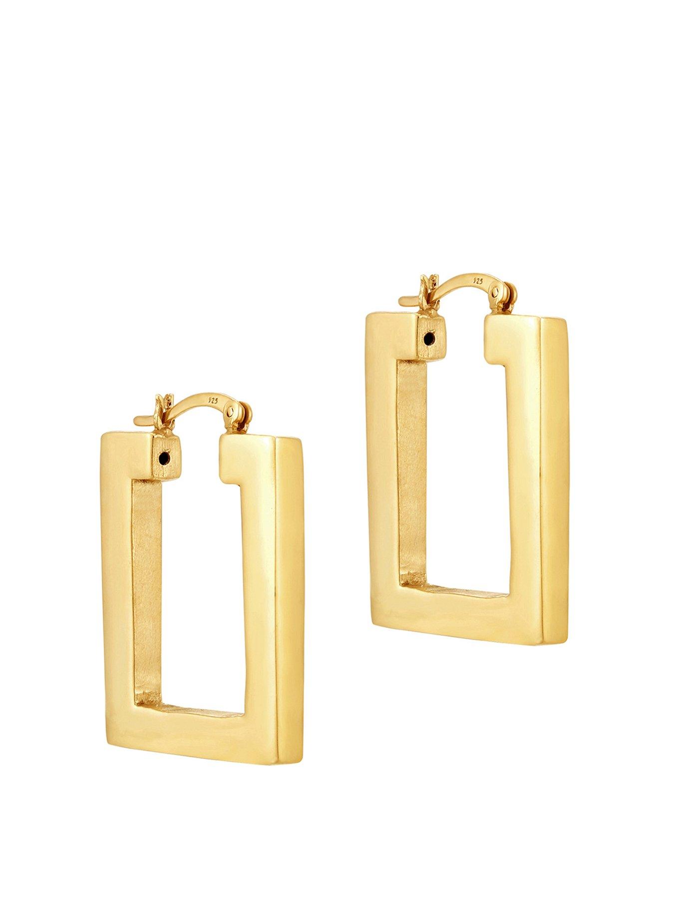  image of seol-gold-18ct-gold-plated-sterling-silver-rectangle-creole-hoop-earrings
